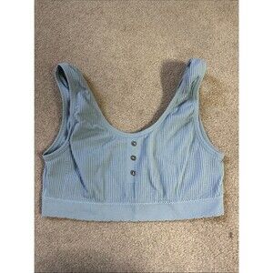 Lucky Brand Ribbed Scoop-Neck Bralette in Dusty Blue with Buttons Detail